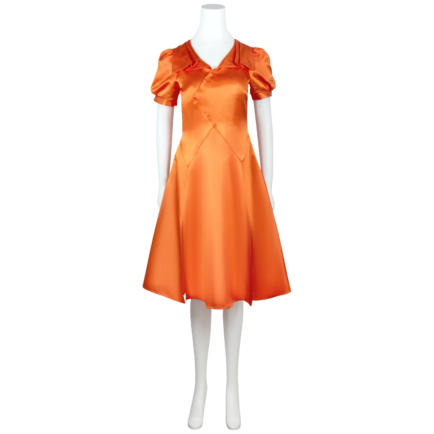 Bride of Frankenstein Cosplay Costume Orange Satin Dress with Black Splatter for Halloween Horror Party Outfit
