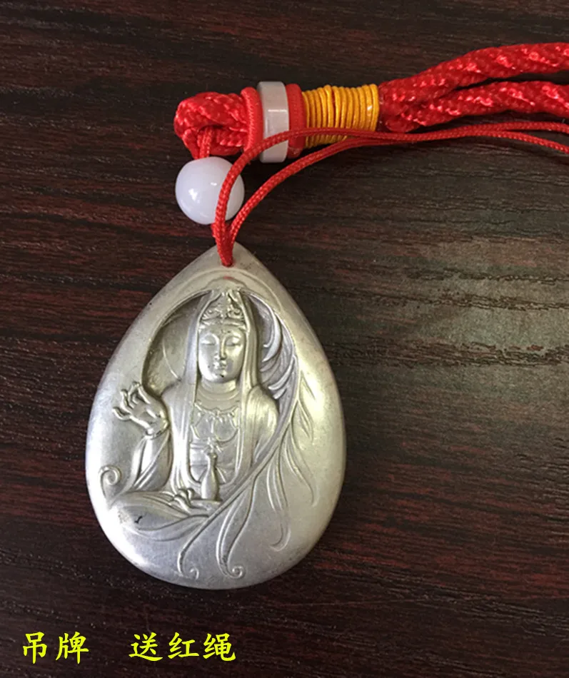

Hang tag Guanyin Bodhisattva back foot silver physical shooting send red rope