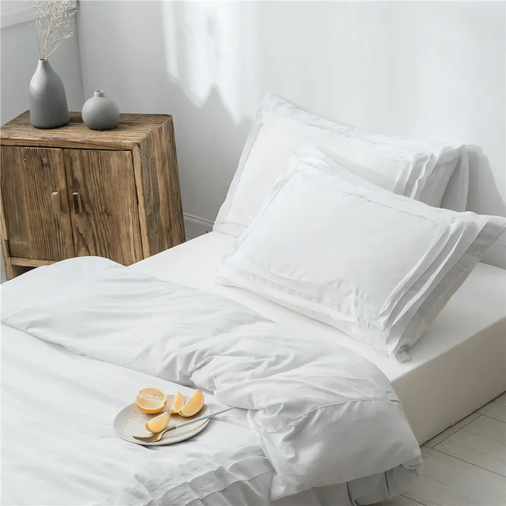 Bedding Set white Polyester JP Single Double Size Duvet Cover bed sheet pillowcase adult solid color 4pcs/bedding set