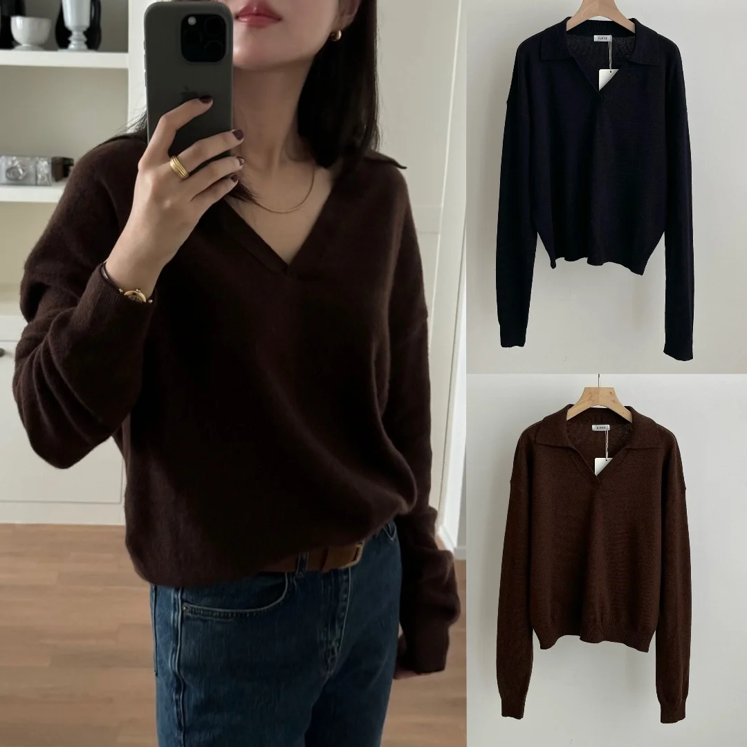 

Вязаный свитер с эффектом похудения V-Ne, свободный крой, верхняя часть, однотонный женский трикотаж для поездок на работу Faion Long Sve