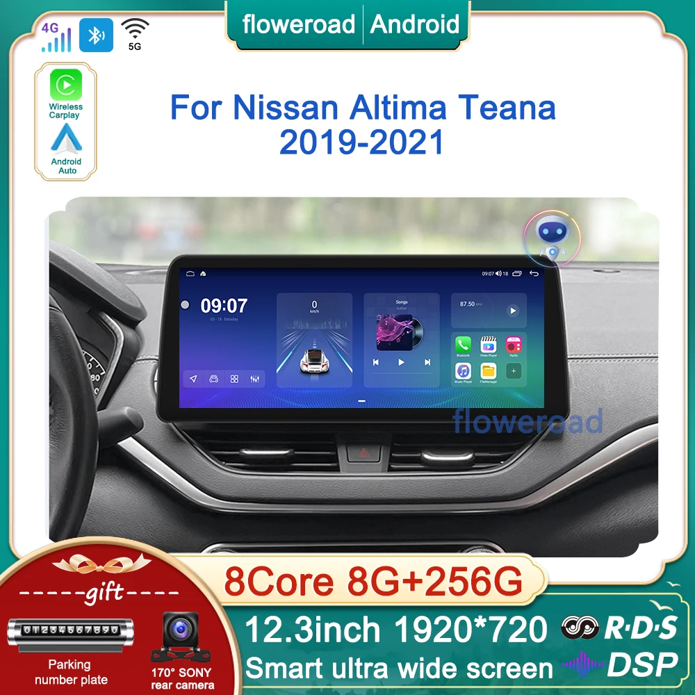 

12.3INCH Car Radio Multimedia Player For Nissan Altima Teana 2019-2021 Android Navigation GPS Auto Carplay QLED Screen 8GB+256GB