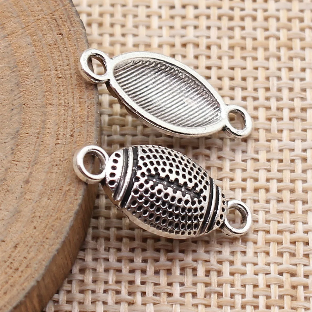 WYSIWYG 20pcs 22x9.6mm Antique Silver Color Football Connector Charms For DIY Jewelry Making