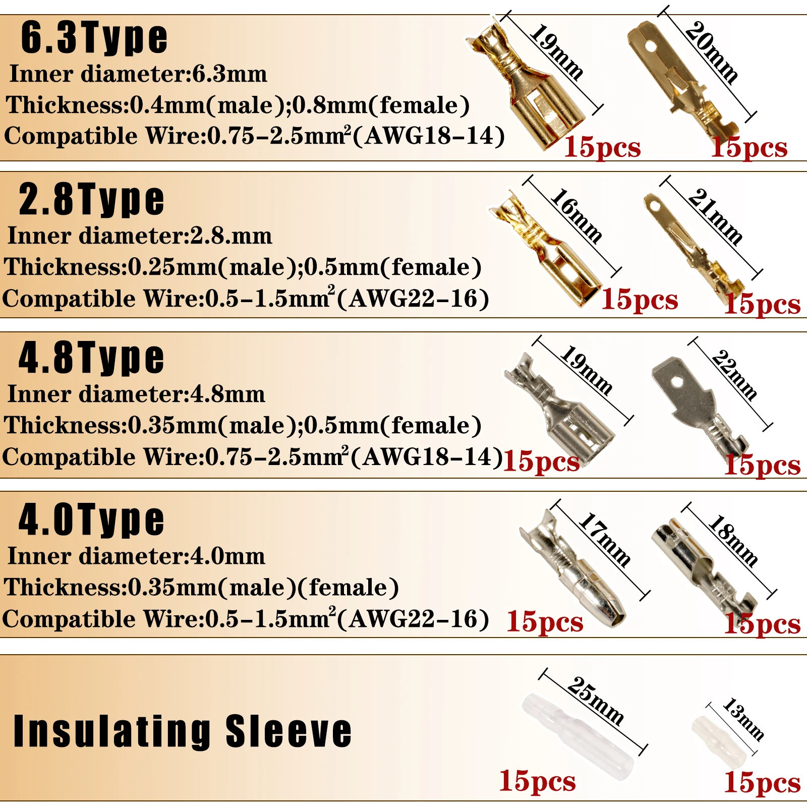 150pcs Crimp Wire Terminal Connector Cold Pressure Junction Terminal Insert Spring With Rubber Sleeve 2.8mm 4.8mm 6.3mm
