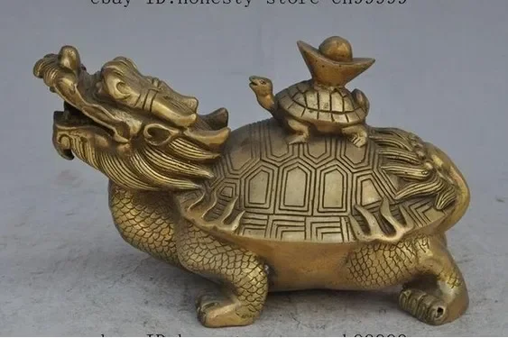 China Brass FengShui wealth yuanbao ingot Bullions dragon turtle Tortoise statue