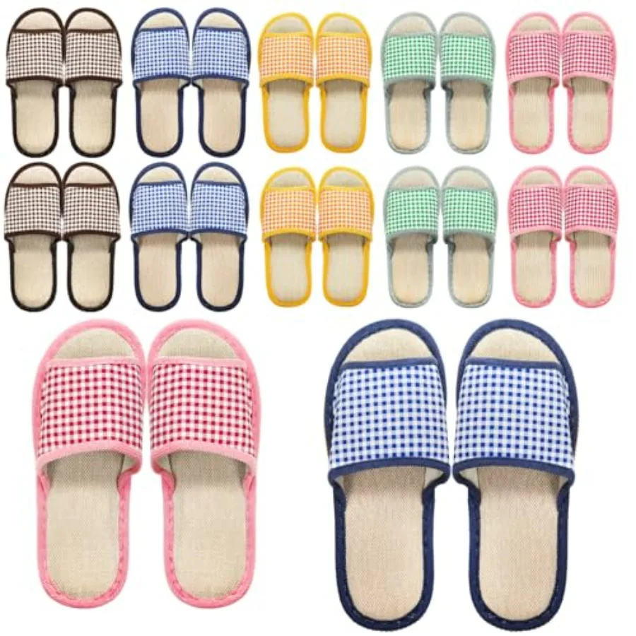 

10 Pairs Washable House Slippers for Guests, Disposable Indoor Slipper with Thick Sole, Non Slip Open Toe Slipper, Spa Slipper