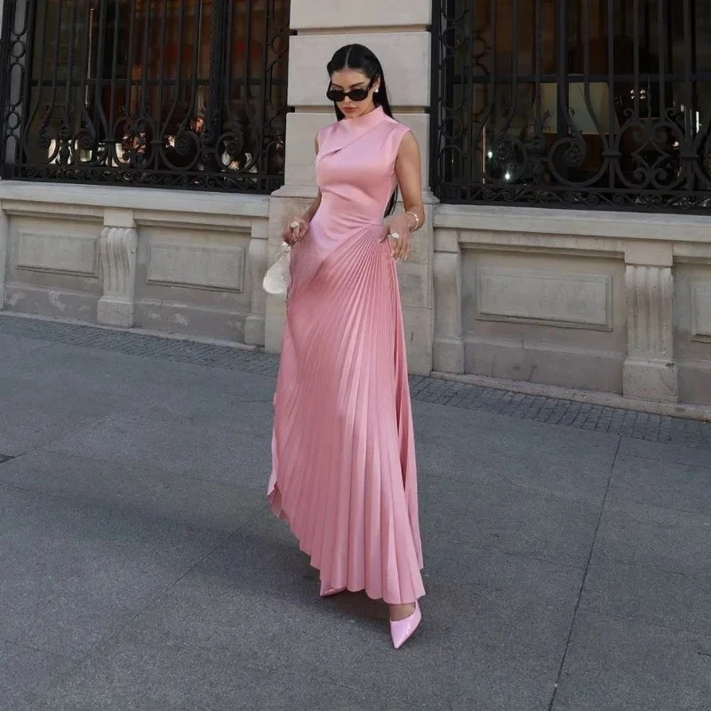 

2025 Women's Dress Temperament Elegant High Waist Solid Color Crew Neck Long Dress Evening Dress