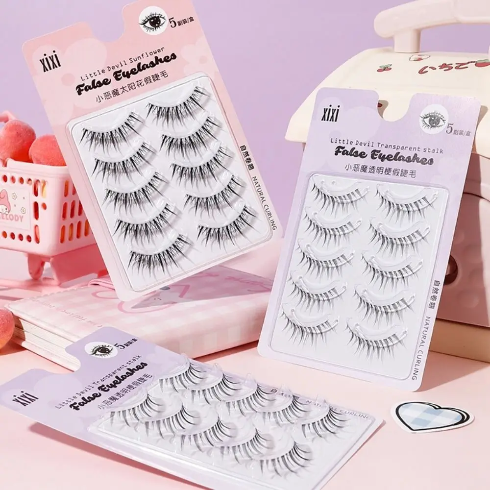 

Makeup Tool 5Pairs Black False Eyelashes DIY Makeup Fake Eyelashes Curled Long Lasting Full Strip Fake Lashes Women