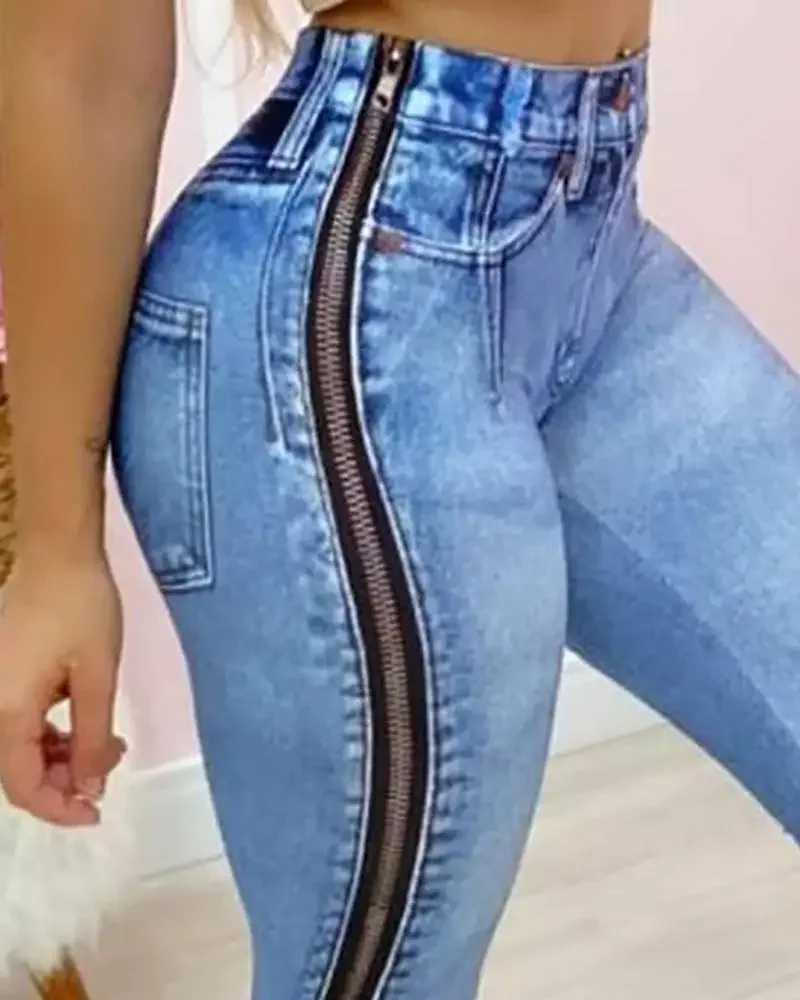 2021 Women's Jeans Sexy Pants Spring High Waist Zipper Jeans Pant Style Waist Type Front Style Length Material Fit Type Age