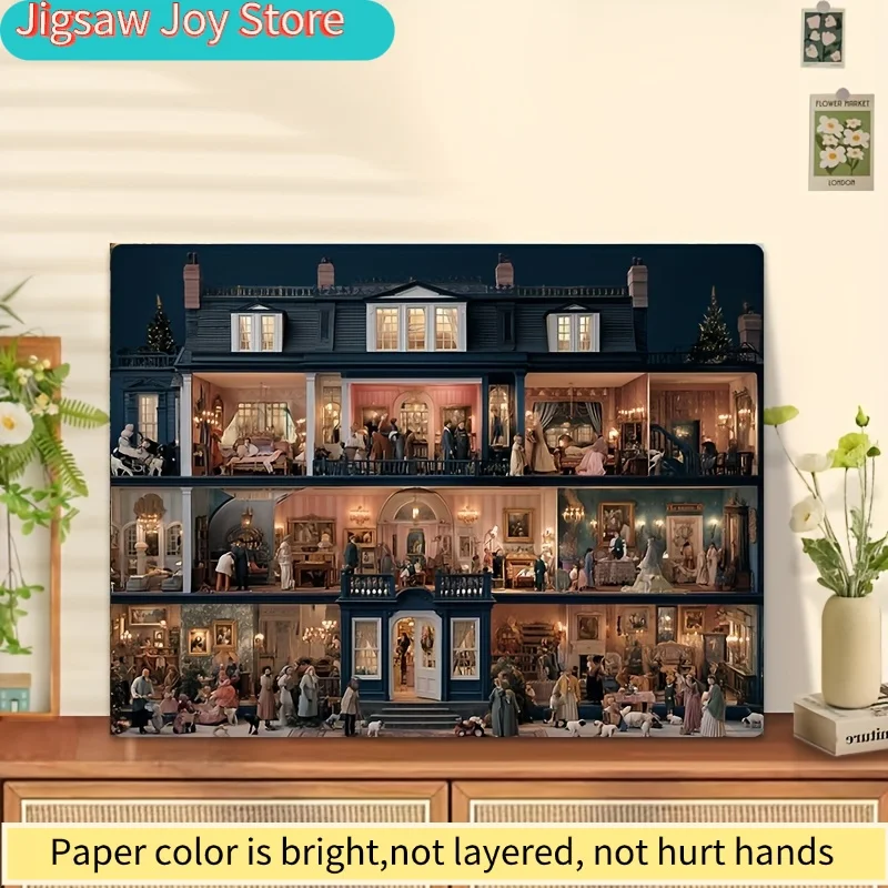 1 scatola di mini puzzle di carta per adulti: "Casa di Natale impilata" o giochi e attività per feste, adatti per giochi e attività per feste