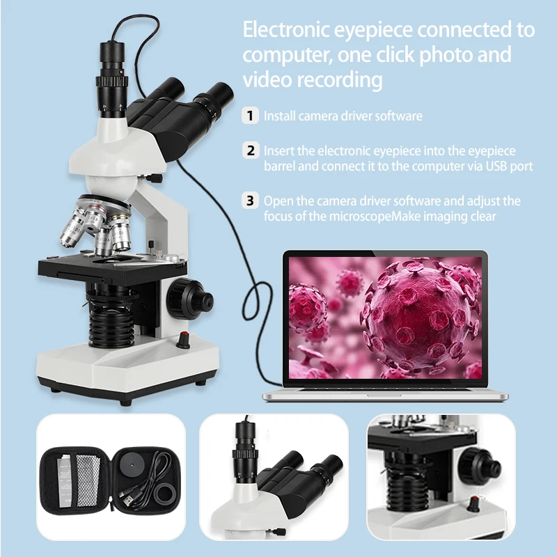 Three eye biological microscope for scientific research, medicine, aquaculture experiments, pet science, specialized