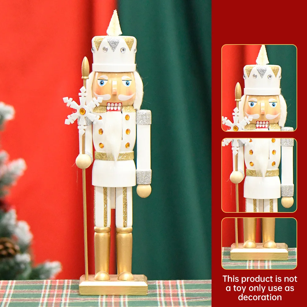 36CM 1Pcs Nutcracker gold snowflake walnut soldier solid wood Christmas decoration home living room tabletop crafts