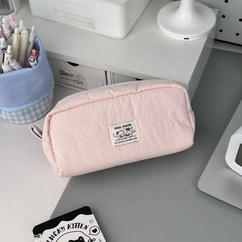 2025 New Cute and  Solid Color Pencil Case Simple Pier Cat Ins High-value Large-capacity Stationery Storage Bag