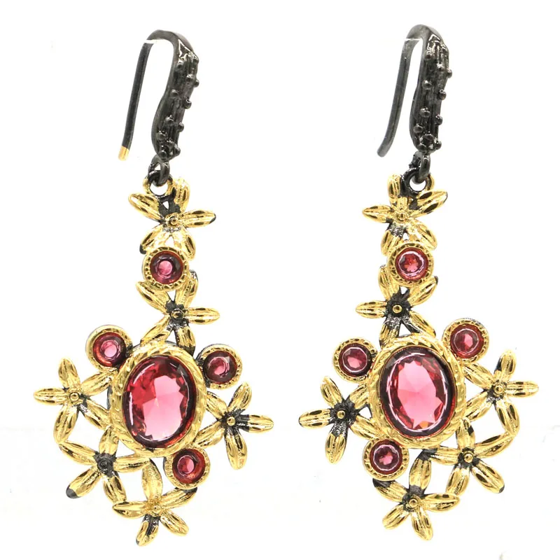 اشتر 4 واحصل على 1 مجانًا 52x24 مللي متر 9.6 جرام عتيق التورمالين الوردي البنفسجي تنزانيت الزبرجد الرودوليت العقيق أقراط معدنية سوداء فضية #1