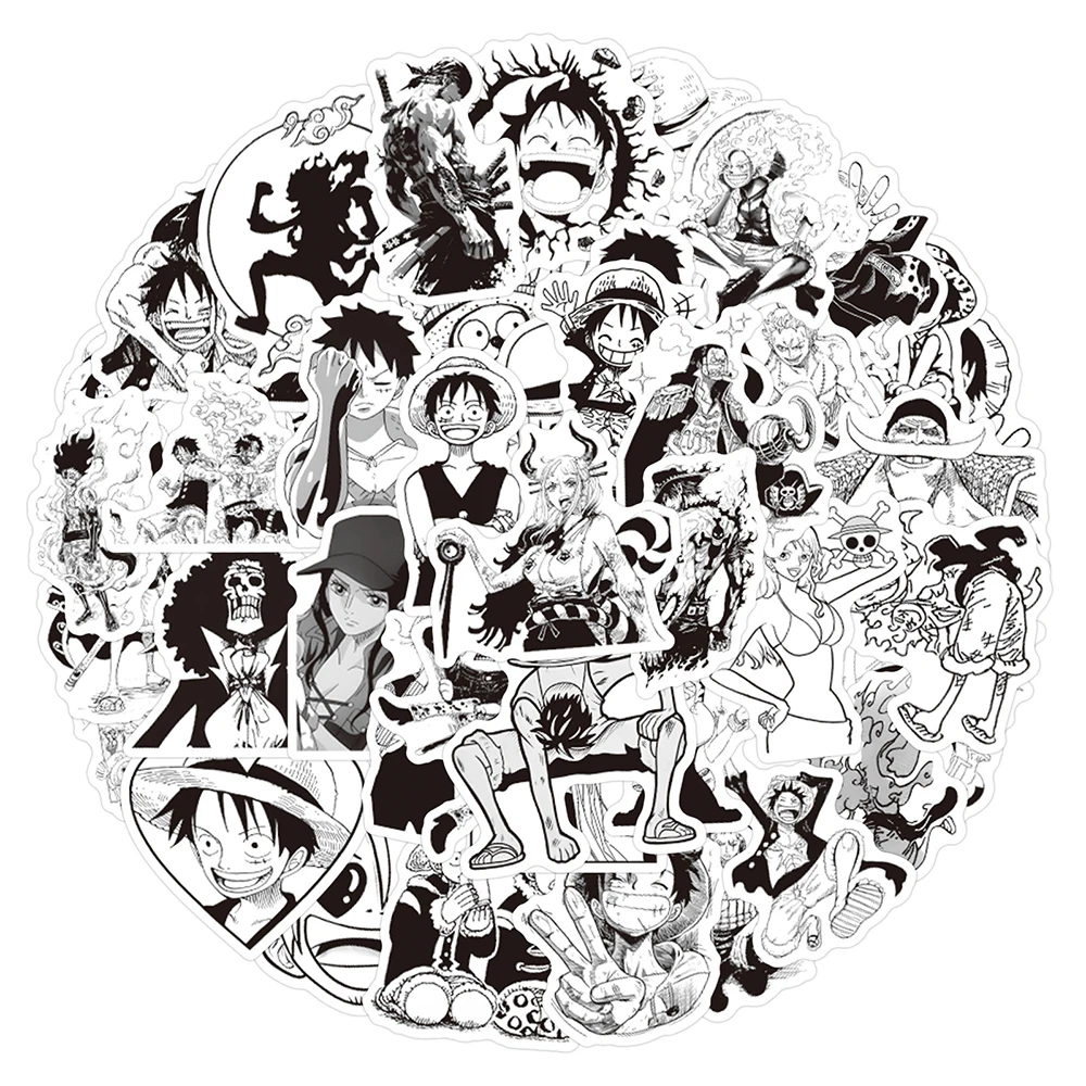 10/30/60/120pcs One Piece Anime Graffiti Stickers Luffy Zoro Cartoon Sticker Helmet Phone Luggage Bike Black White Manga Decals