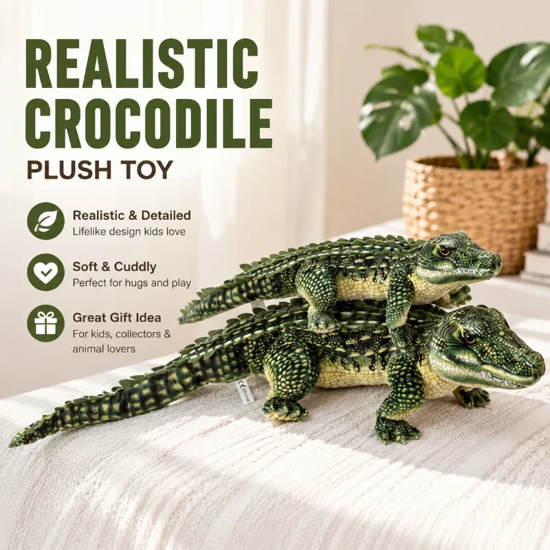

Realistic Crocodile Plush Figure Zoo Memento Soft Play Doll Kids Gift Indoor Ornament Wildlife Home Display Decor Cute Household
