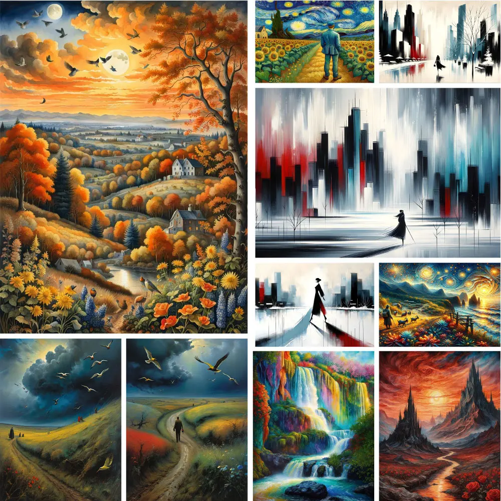 

Landscape Wonderful Nature Printed Fabric Cross Stitch Kit DIY Embroidery Handmade Handicraft Painting Craft Stamped Floss Magic
