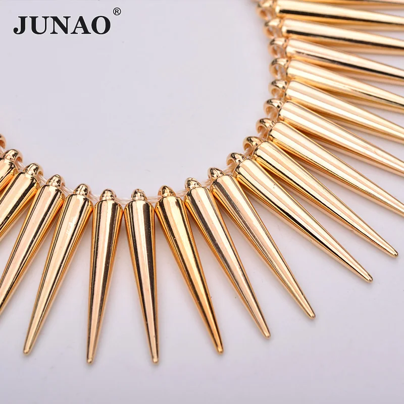 JUNAO 100pcs 5*35mm Gold Studs Spikes Big Decoration Rivet Sew On Plastic Rivet for Leather Clothes Bag Jewelry Making Crafts