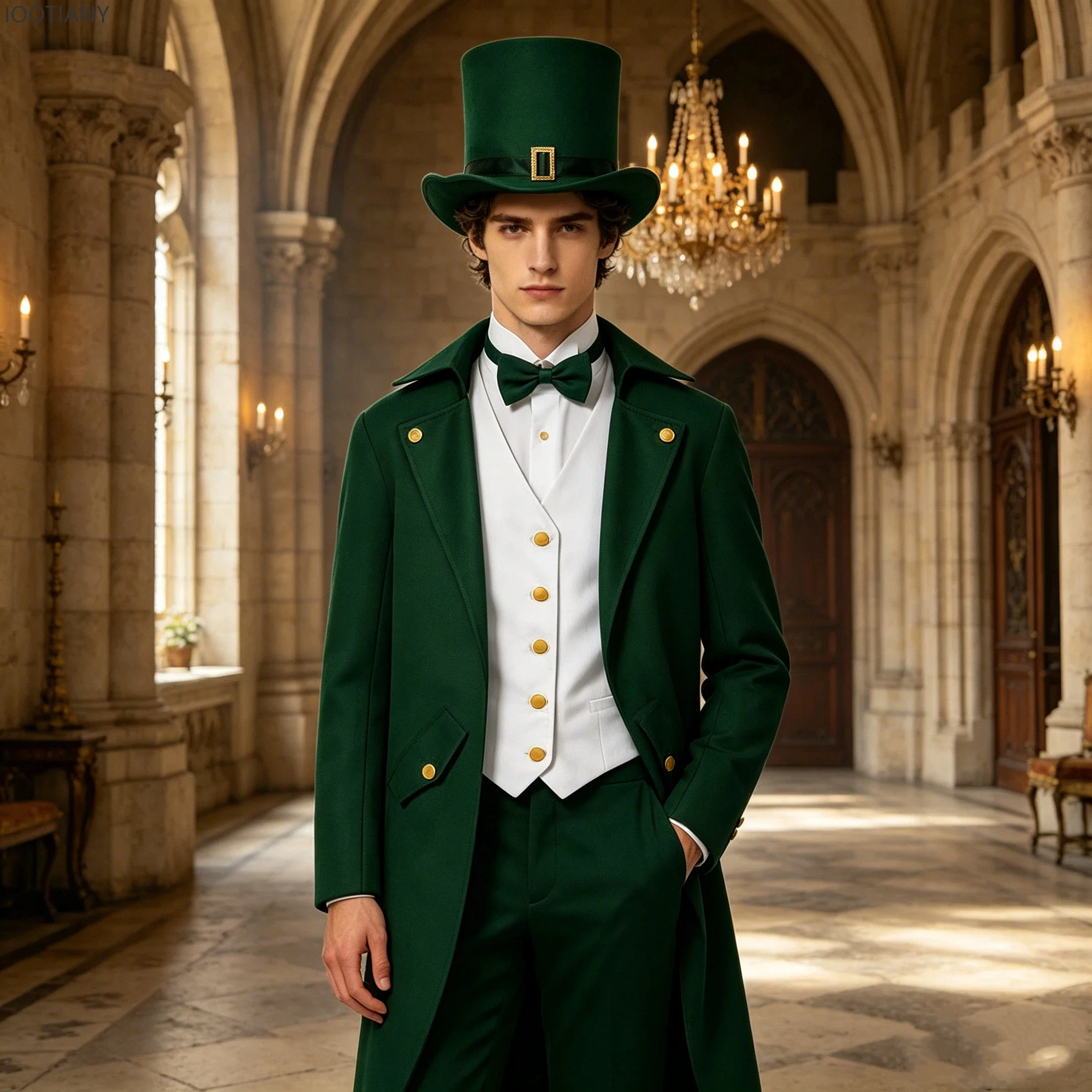 

Adult Men Medieval Court Cosplay Tailcoat Costume Party Carnival Stage Performance Outfit Halloween Steampunk Jacket Hat Coat