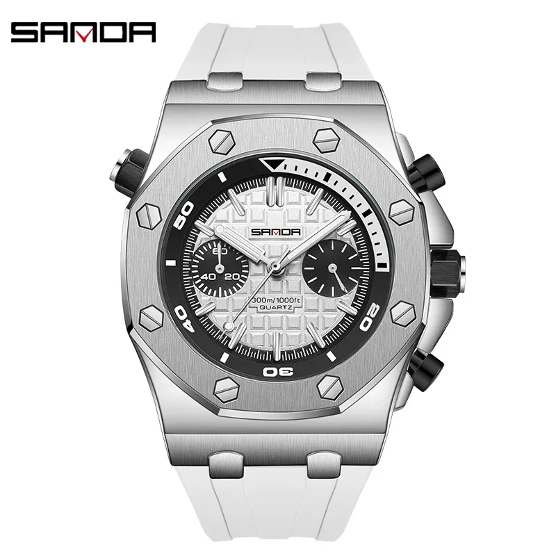 SANDA 7027  Hombre Luxury Brand Men Analog Leather Sports Watch Men Army Military Watch Men Date Quartz Watch Waterproof Reloj