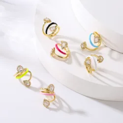 HECHENG,Summer New Colorful Neon Enamel Open Adjusted Finger Ring For Women Fluorescent Fashion Copper Zircon Jewelry