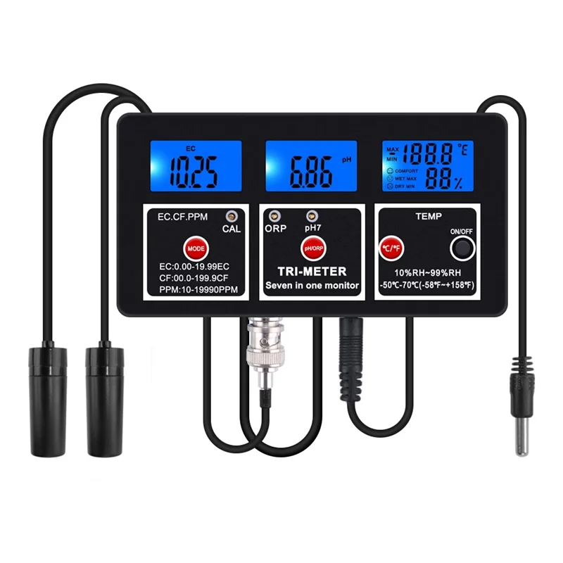 

SYW-7 In 1 Water Quality Tester Multi-Function EC/TDS/CF/PH/ORP/Humidity/TEMP Meter For Swimming Pool, Fish Pond Easy To Use US