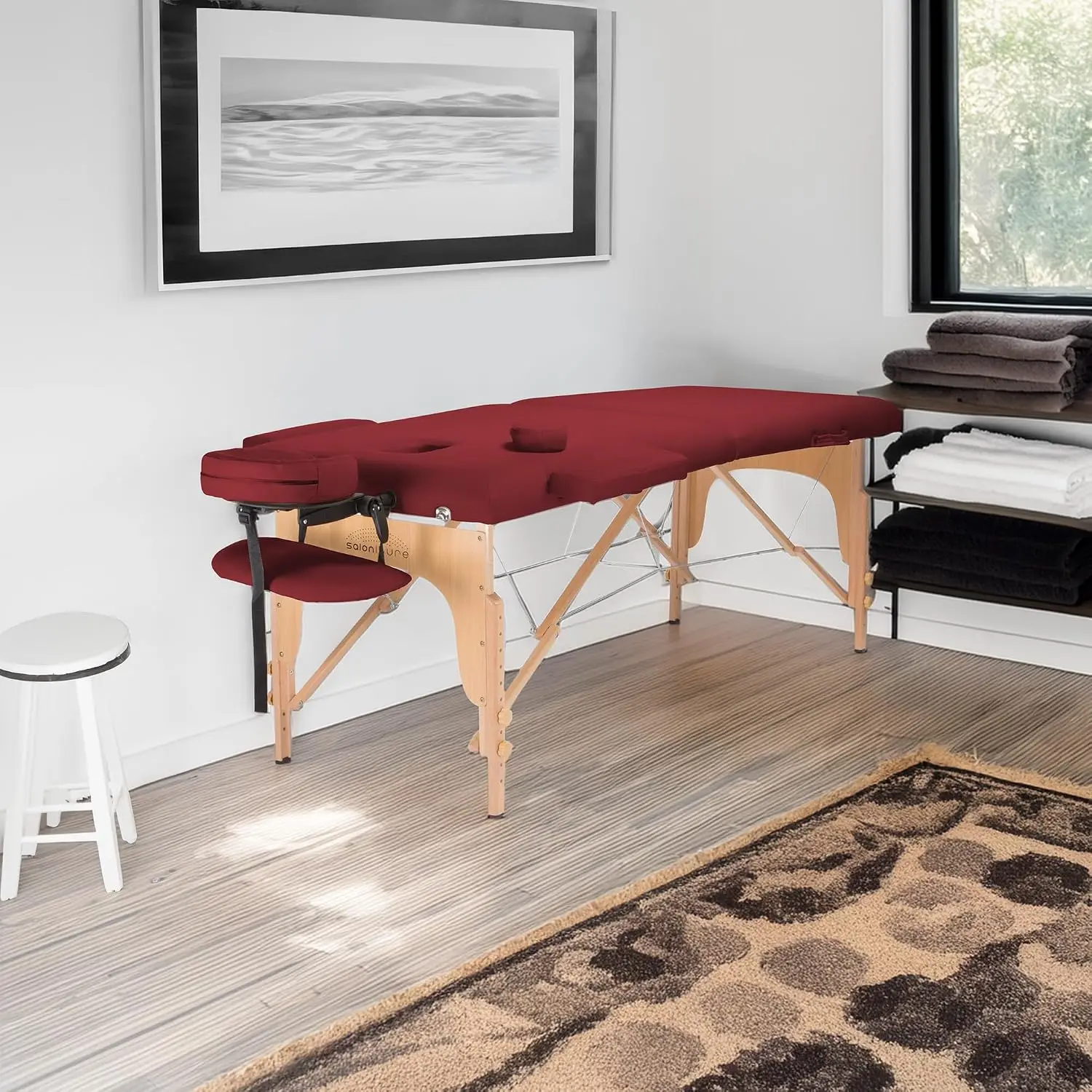 Professional Portable Folding Massage Table, Burgundy Adjustable Massage Bed with Carrying Case, Spa Salon Tattoo Tables