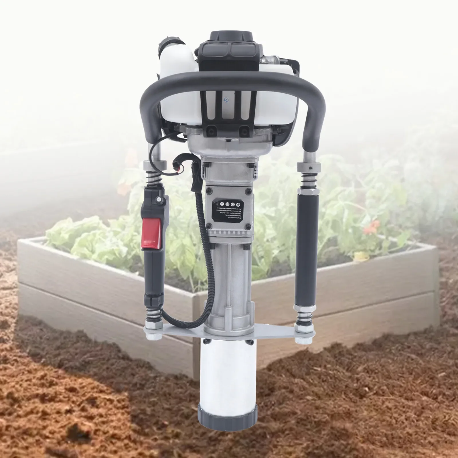 

Черный бензиновый свайный драйвер, 4-тактный двигатель 37,7 куб.см (1,2 кВт/8500 об/мин), ударная энергия 20-45J для эффективного пилинга