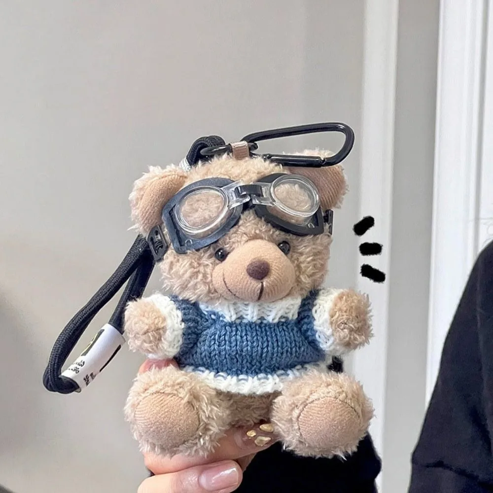 Cute Camera Plush Bear Pendant Sunglasses Panda Doll Keychain Creative Sweater Car Key Ring Gifts