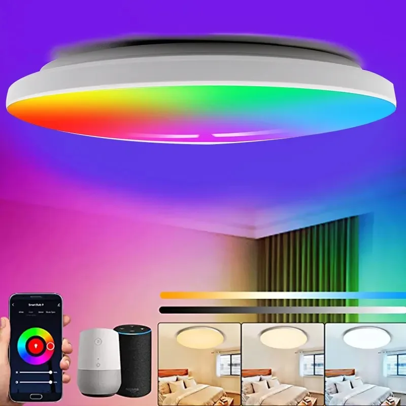 Imagem -05 - Luz de Teto Led Rgb para Quarto e Sala de Estar Eletrodomésticos Luz de Teto Inteligente com Controle de Voz e Wifi