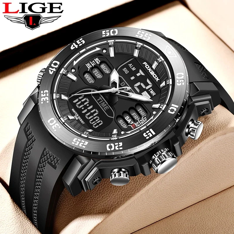 LIGE Digital Men Military Watch 50m Waterproof Wristwatch LED Quartz Clock Sport Watch Male Big Watches Men Relogios Masculino