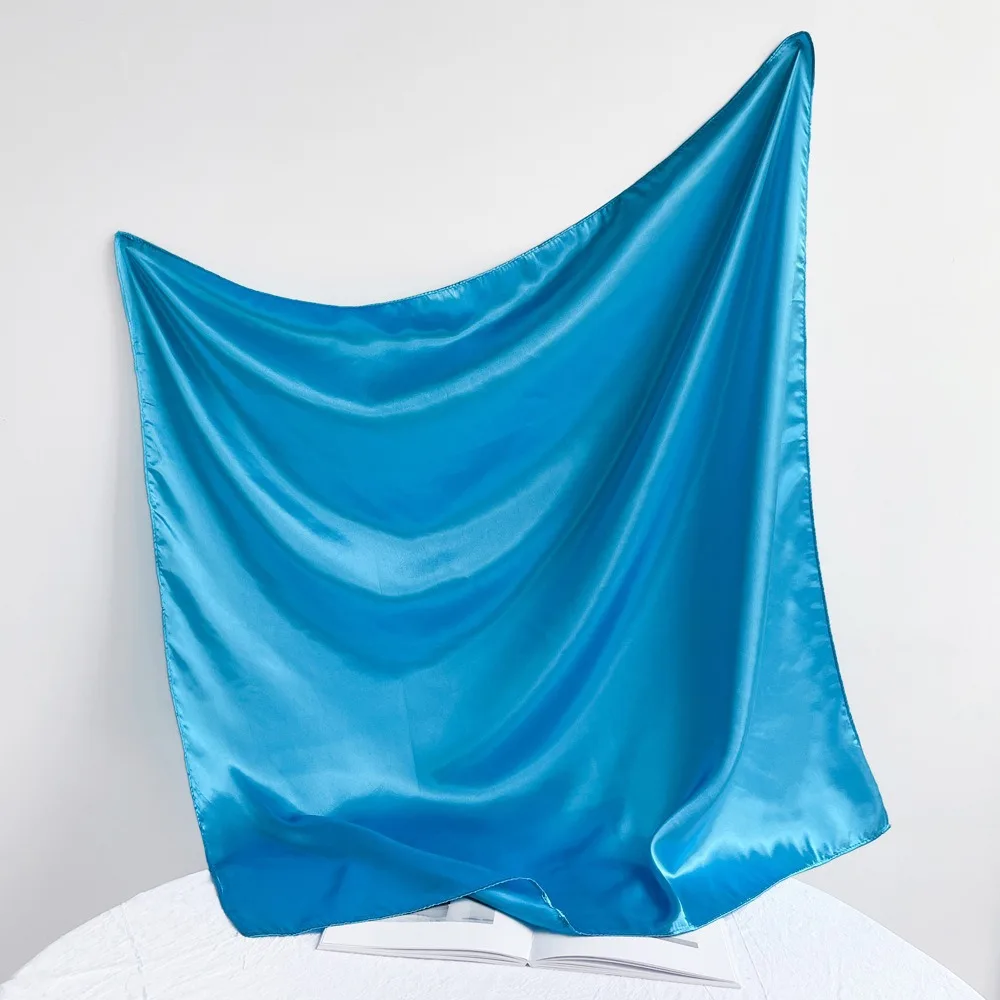 90*90CM Women Solid Color Satin Square Scarf Luxury Brand Hijab Scarves Muslim Pareo Bandana Female Wrap Headband Foulard