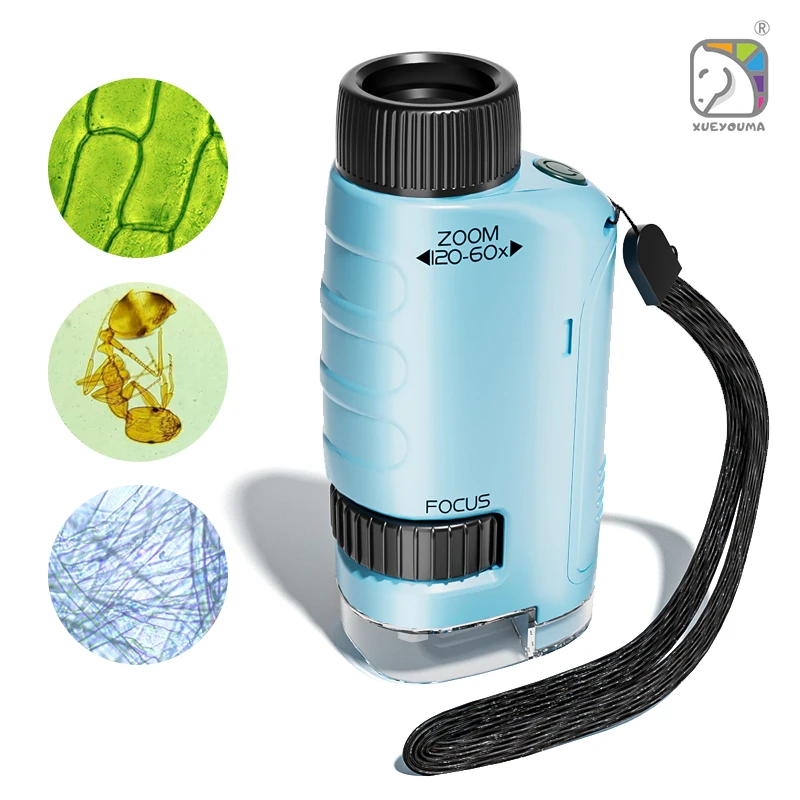 Draagbare 60x - 120x handmicroscoop wetenschappelijke experimentset, perfect voor kinderen tijdens Kerstmis, Halloween, verjaardagen en lente