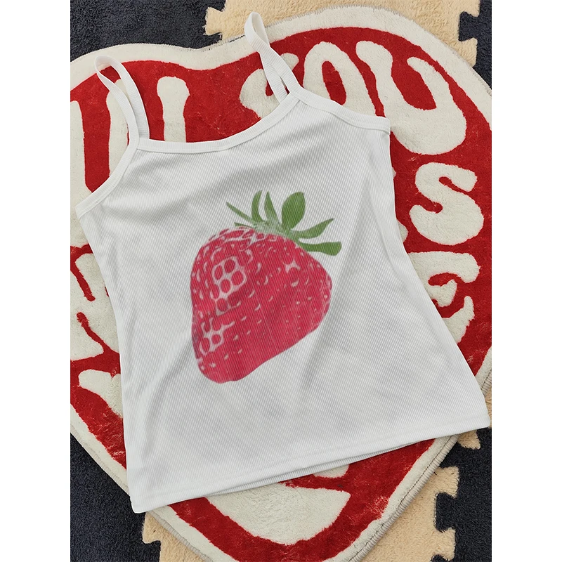 Sweet Girls Vest Strawberry Graphics Harajuku Summer Crop Top Youthful Woman Slim Baby Tees Short Sleeve T-shirts Y2k Clothes