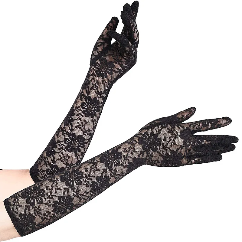 40cm Women Sexy Hollow Lace Summer Drive Cycling Breathable Gloves Thin Transparent Exquisite Etiquette Lolita Cosplay Soft