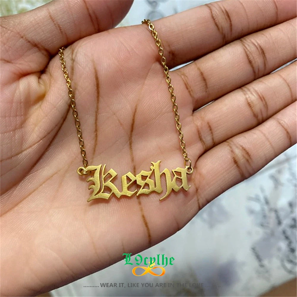 Gothic Jewelry Old English Name Necklace Custom Jewelry Personalized Name Choker Letter Naszyjnik Stainless Steel Bijoux Femme