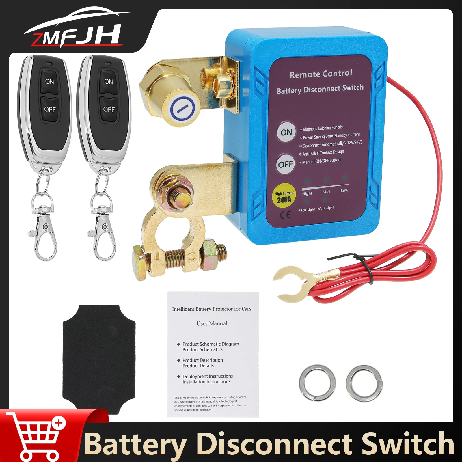 

AD Remote Control Battery Disconnect Switch 12V 240A Remote Control Switch For Car Truck Automatic Power Shut Off Cut Off Switch