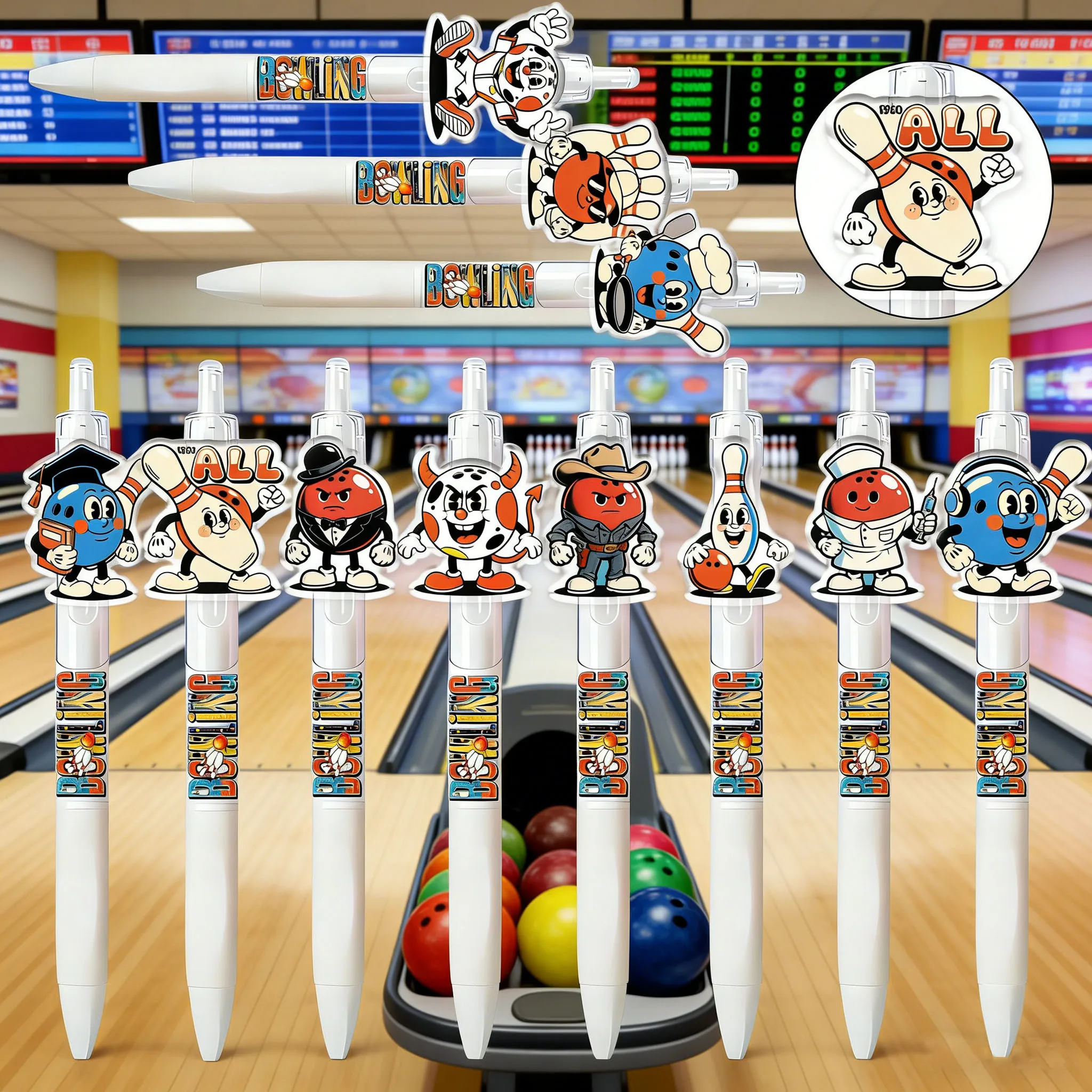 

11pcs/19pcs sports style bowling ball print ballpoint pen white study office smooth writing pen