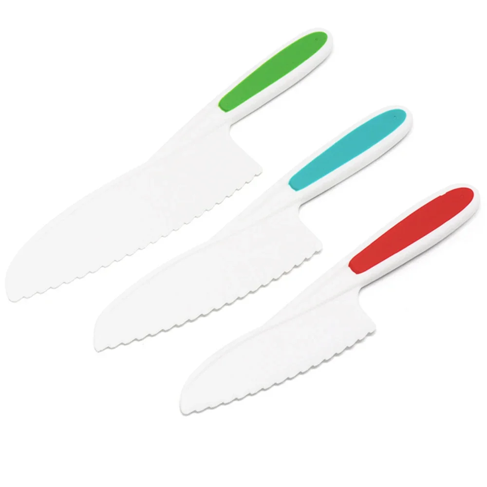 3pcs/set Kids Knife Colorful Nylon Toddler Cooking Knives to Cut Fruits Salad Cake Lettuce Safe Baking Cutting Cooking