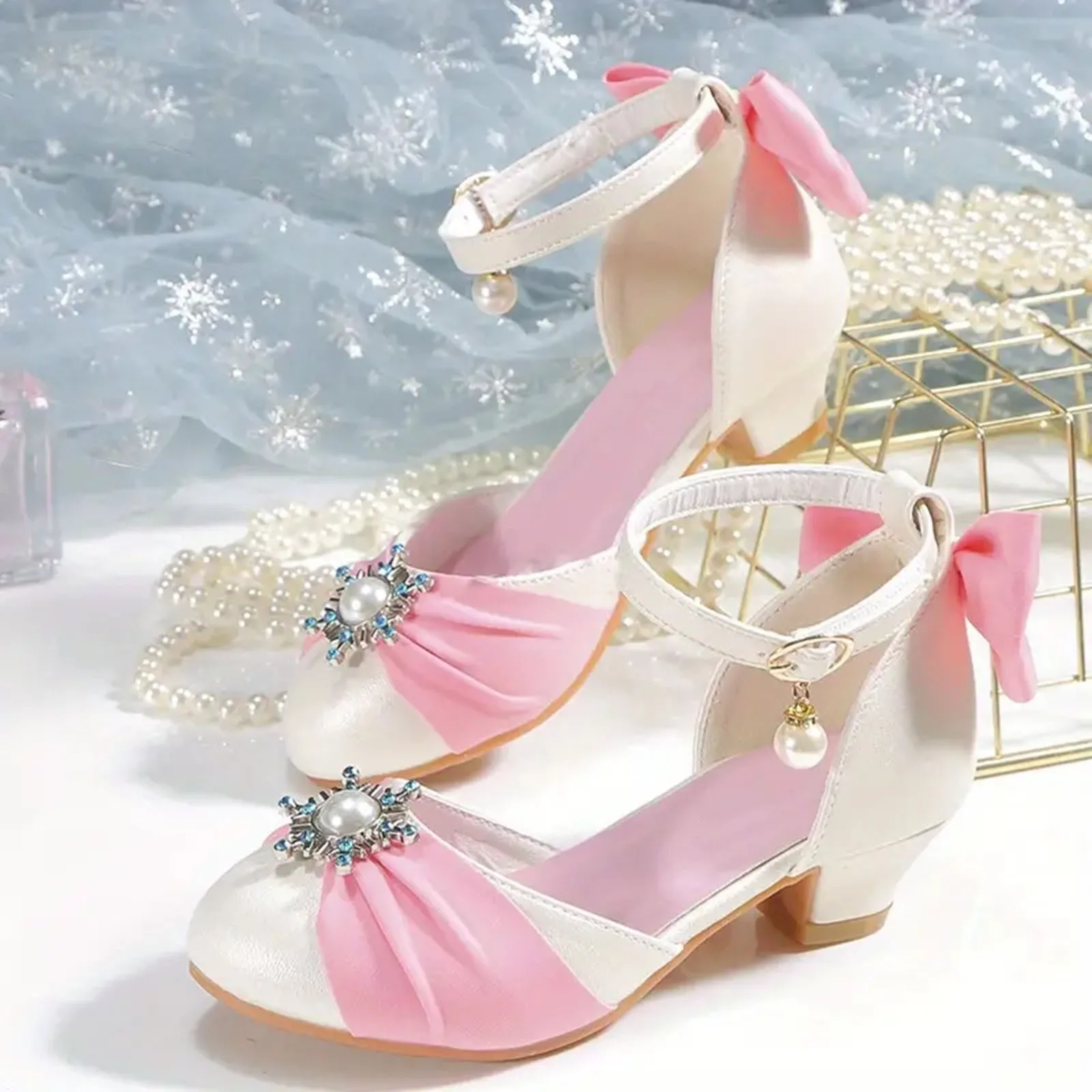 Girl High-heeled Sandals Children's Summer Pink Sandals Kids Piano Performance Crystal Shoes Princess Dress Catwalk Shows Sandal