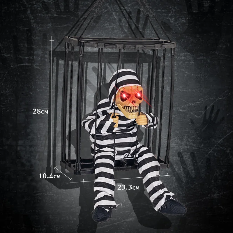 Halloween Scary Skeleton Prisoner Talking Let Me Out With Light Animatronic Prank Speaking Props Hangable Ghost Halloween Decor view 3
