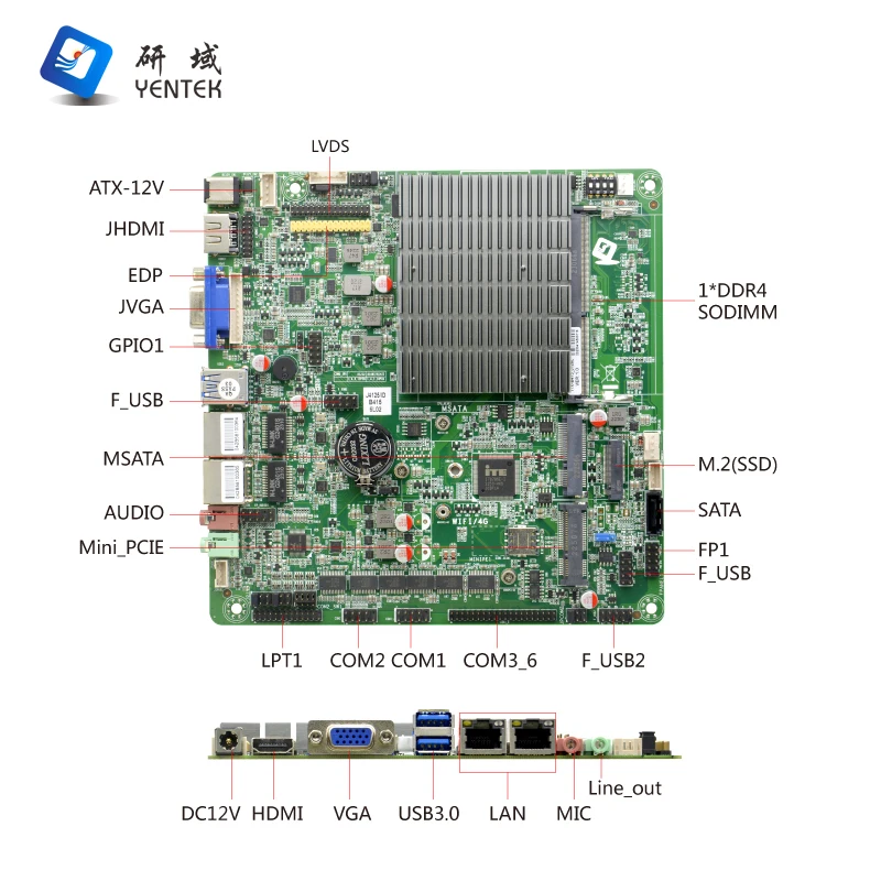 YENTEK اللوحة J4125 DDR4 4 النوى 4 المواضيع HD VGA LVDS EDP 6 COM 8 USB J4125 اللوحة الأم كمبيوتر صغير اللوحة الرئيسية