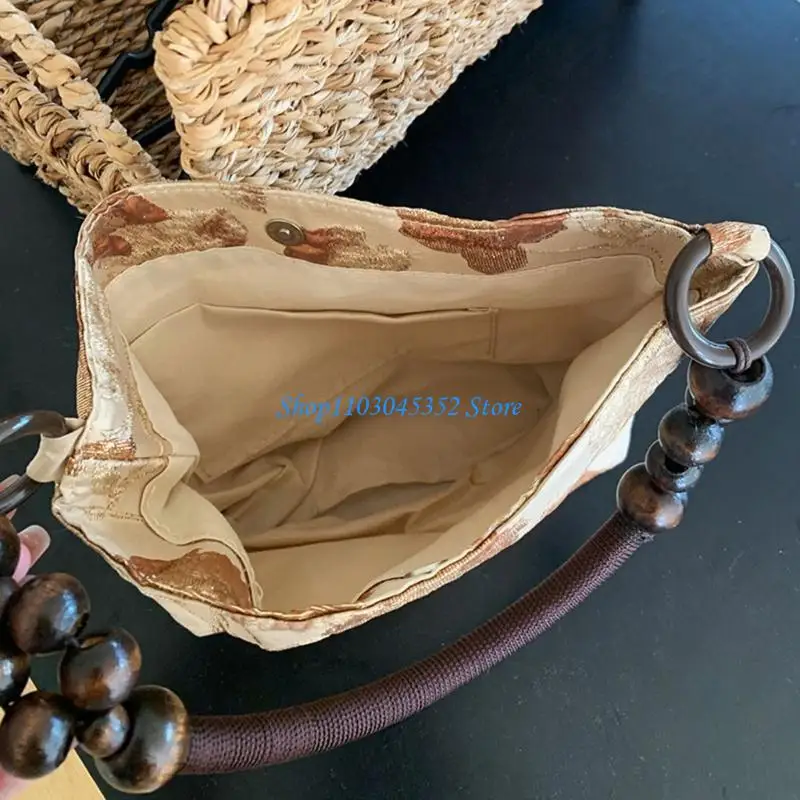 A3PE Print Print Flower Leace for Women Counter Bag Bag Discal Discual مع حبات الخشب مقبض دلو محفظة دلو