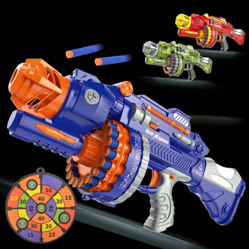 Automatic Electric Soft Bullet Toy Gun with Rotating Drum, Foam Dart Blaster for Kids Boys, Indoor Family Battle Shooting Gift