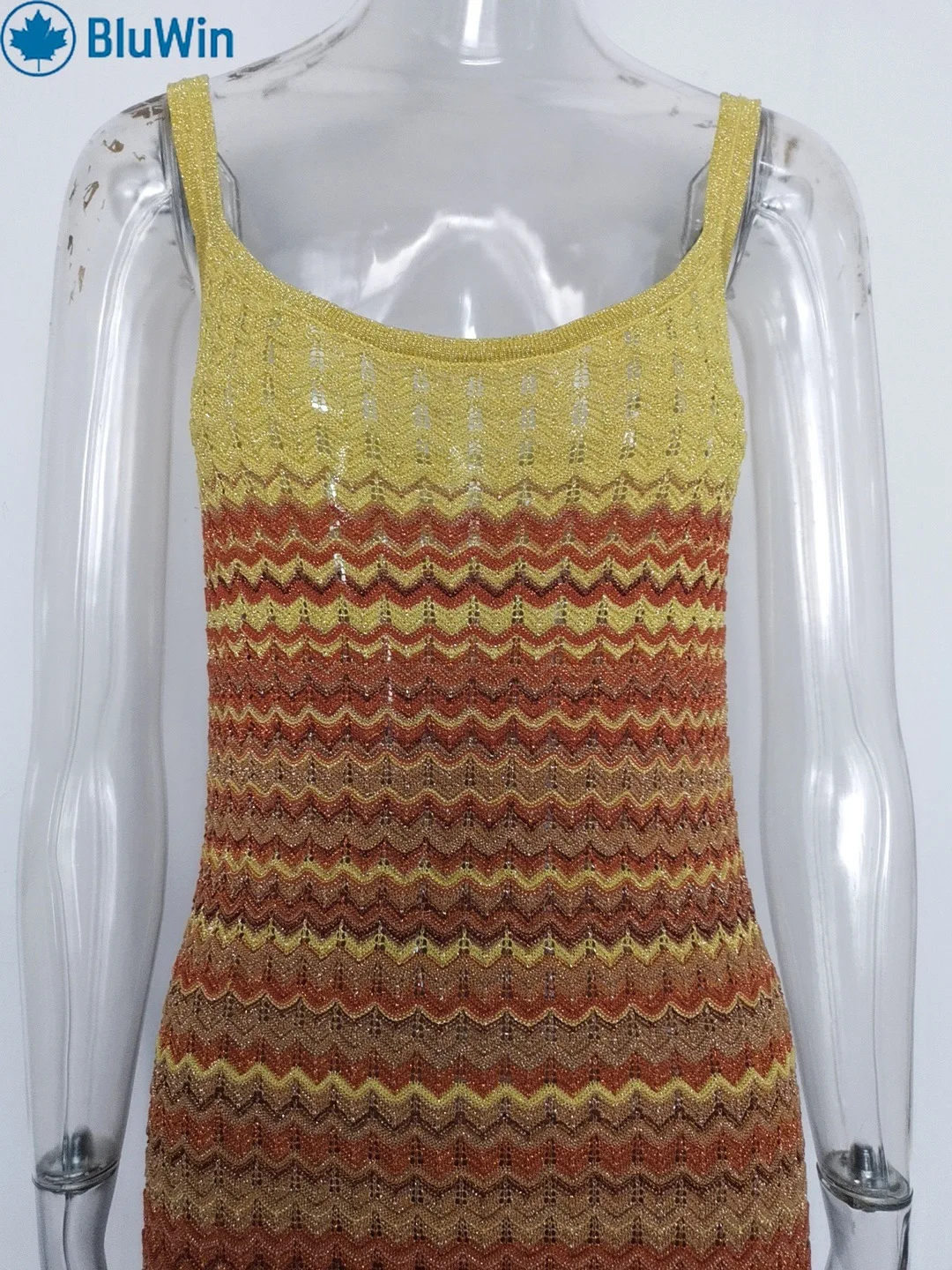 URBANCHIC Ombre Crochet Knit Maxi Dress Sleeveless Beach Cover-Up Stretchy Boho Vacation Outfit