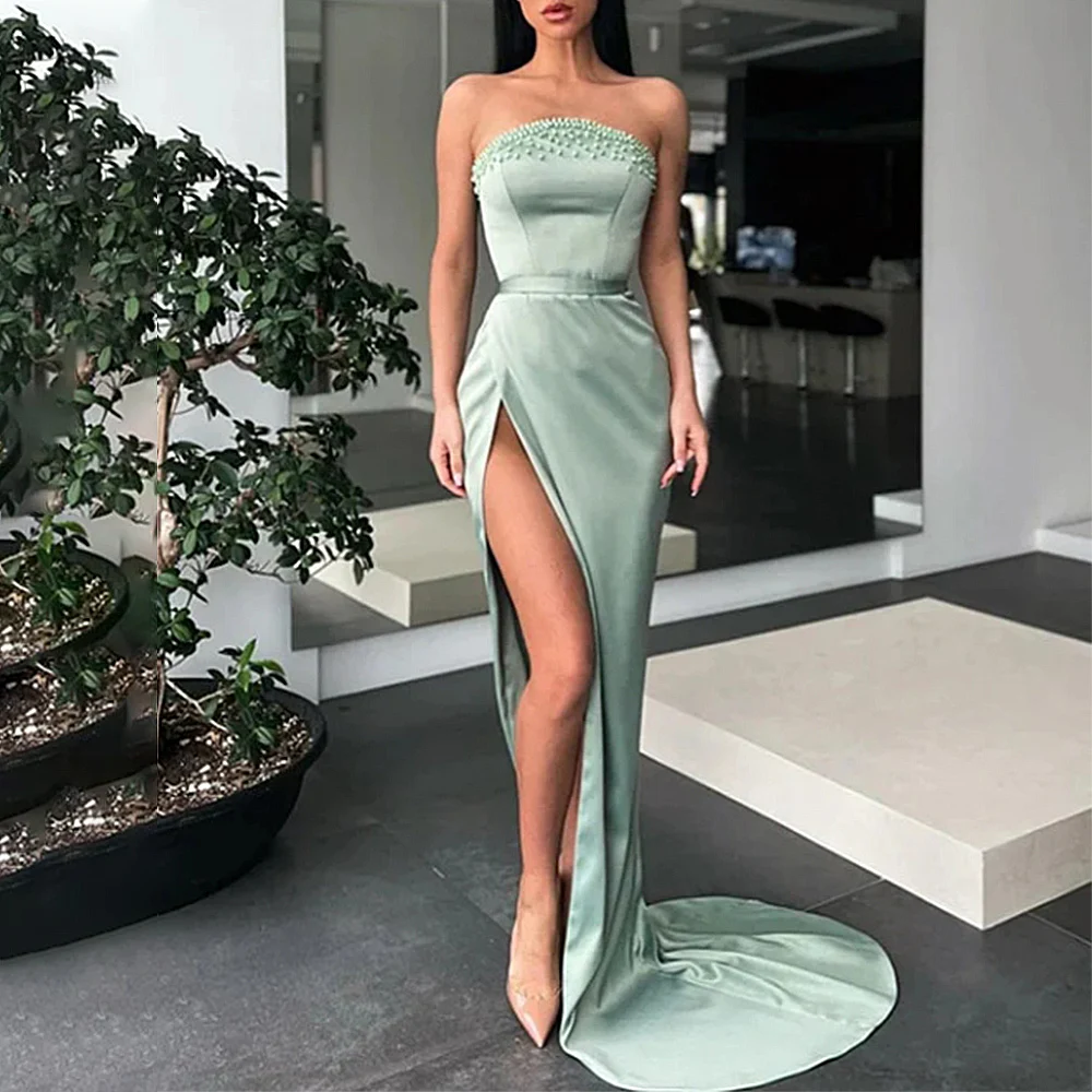 

Long Beads Evening Dresses for Women Strapless Floor-Length Asymmetrical Prom Party Wedding Special Events Ceremony Dress 2024