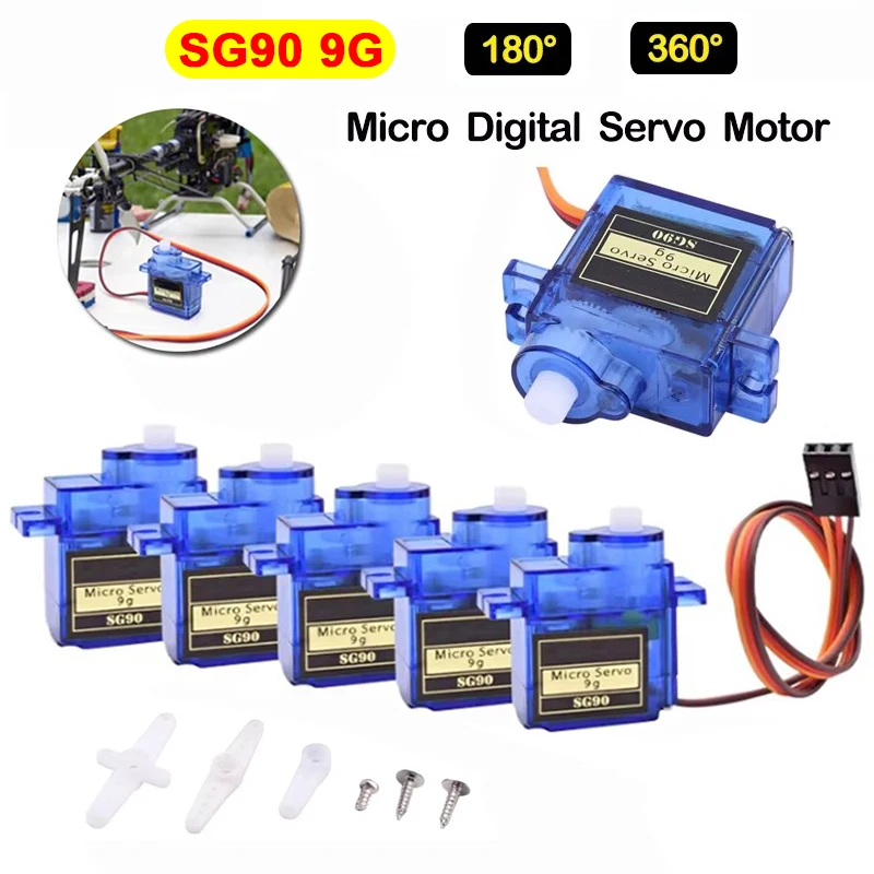10PCS SG90 9G Micro Servo Motor for RC Planes Robot Arm 180°/360° Fixed-Wing Servo Motor Controls for Airplane Helicopter