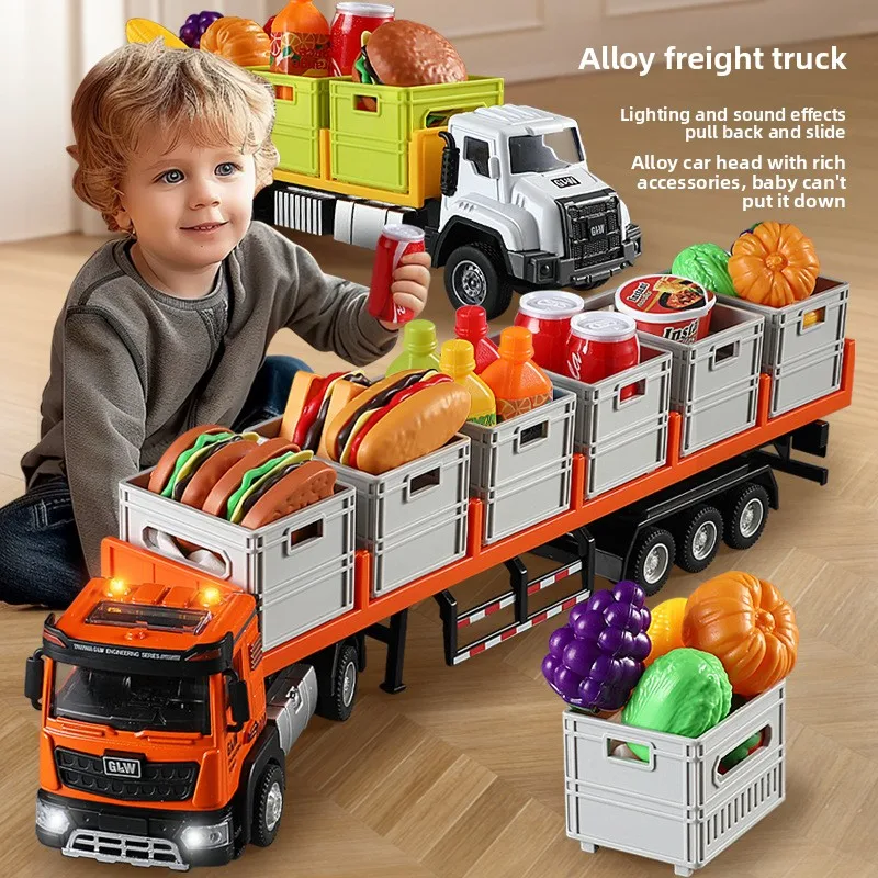 Camion en alliage jouet remorque Cargo transporteur camion voiture éducative pour enfants jouet véhicule de Construction retirer Non-télécommande