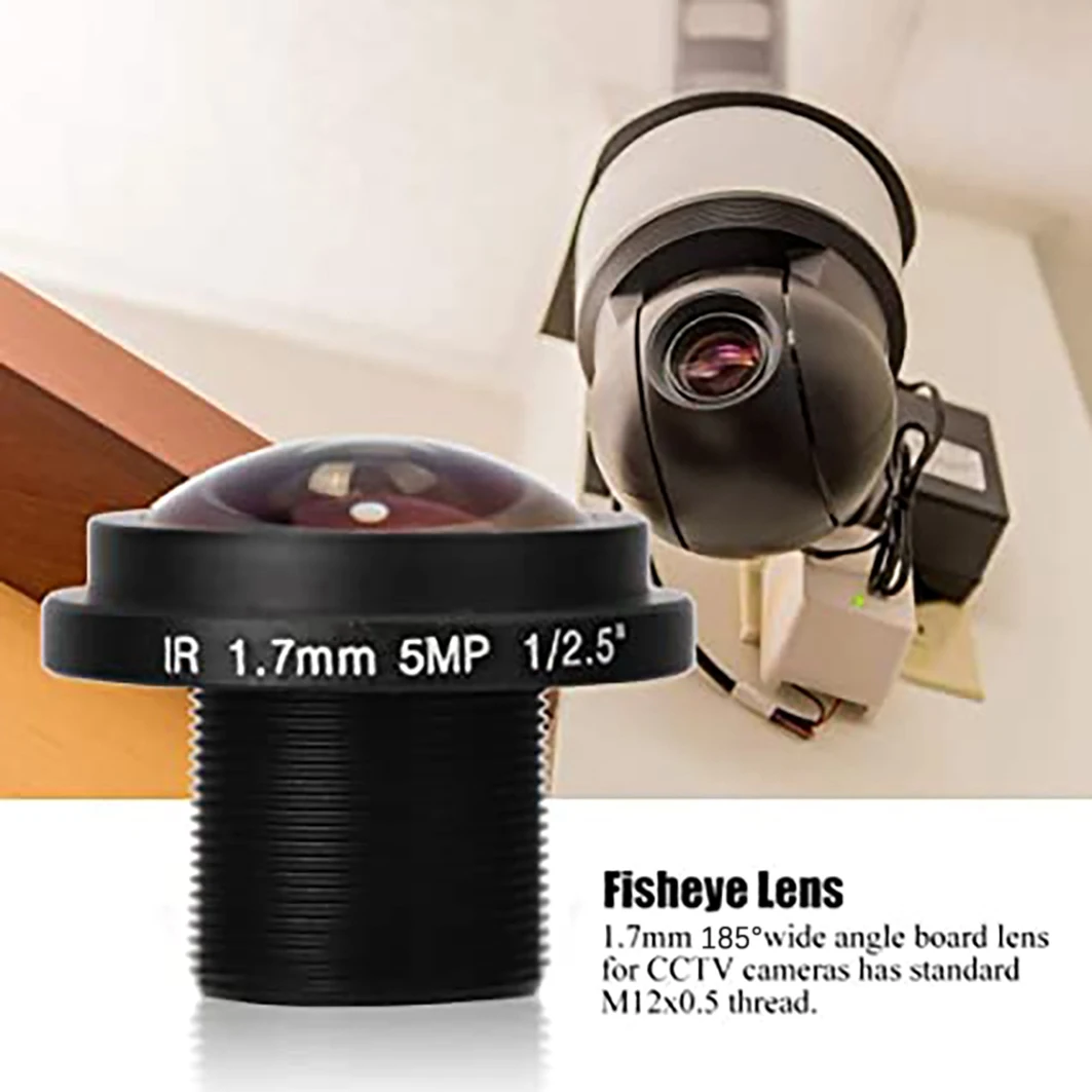 M05K 5MP Fisheye Panoramic Lens 1.7mm F1:2.0 1/2.5 Security Surveillance Camera Lens 185° Wide Angle Lens