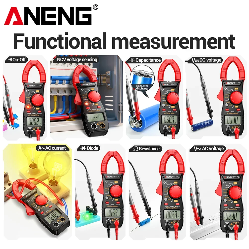 ANENG Digital Multimeter Clamp Meter Tester 500A AC Current Voltage Capacitance Diode Resistance Multi-functional Detector ST170