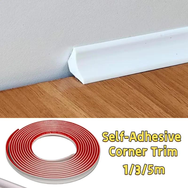 1PC 1/3/5m Self-Adhesive Corner Trim - Elastic Triangular Baseboard Gap Filler, Indoor Decor Edge Protection, Vinyl Material, De